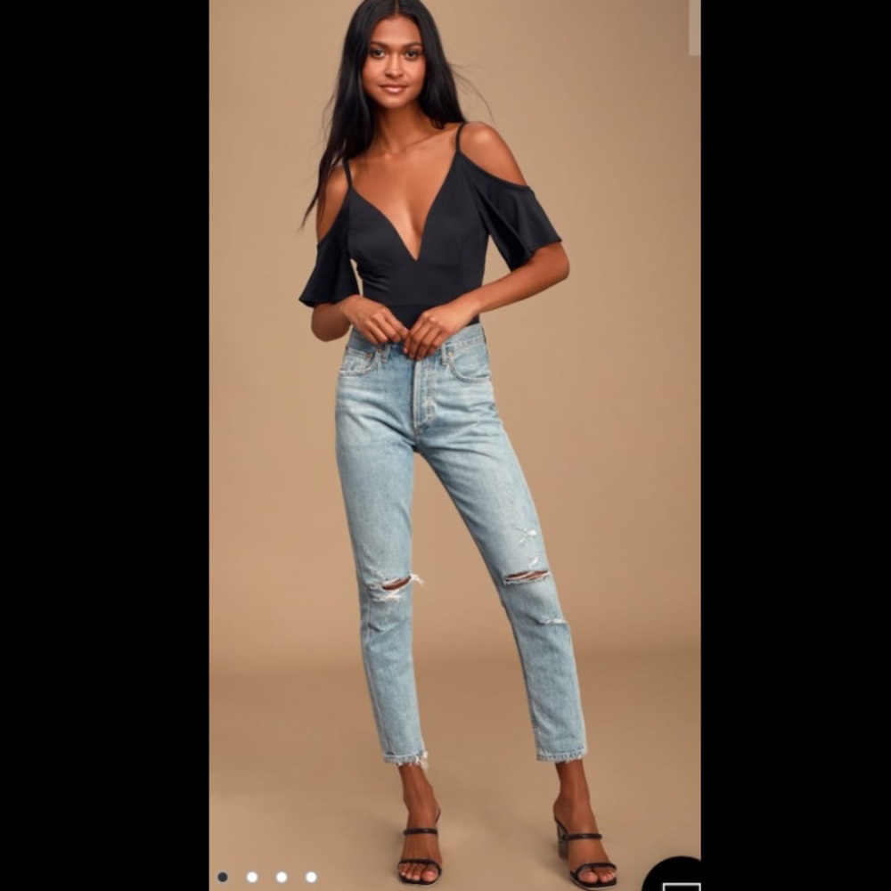 Lulu’s black off-the-shoulder bodysuit —nwt